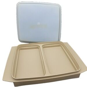 Vintage Tupperware Almond‎ Deviled Eggs Keeper Tray w Lid 723 722